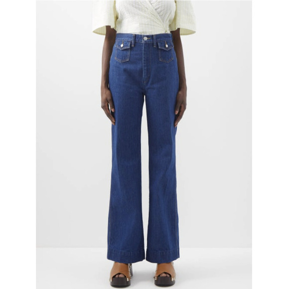 NEW $315 RE/DONE 70s Pocket High Rise Wide Leg Jeans - True Rinse - Picture 1 of 13